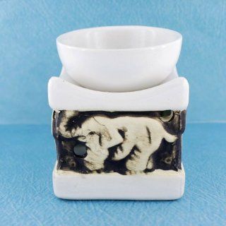 3.8" High White Elephant Trunk up Ceramic Fragrance Oil Lamp, free Shipping   Elephant Oil Warmer