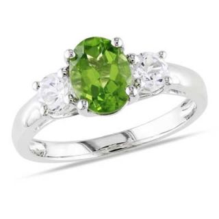Oval Peridot and Lab Created White Sapphire Three Stone Ring in