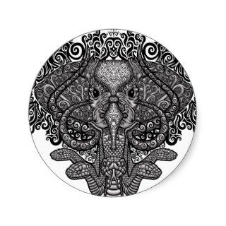 elephant tattoo design round stickers
