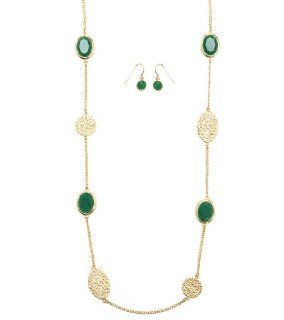 Heirloom Finds Emerald Green and Gold Tone Filigree Long Station Necklace 36": Jewelry