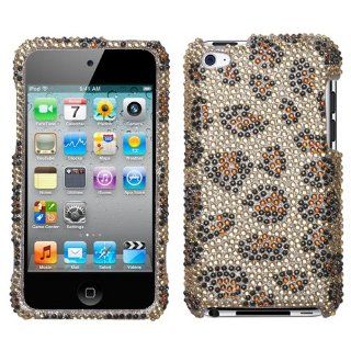APPLE IPOD TOUCH ITOUCH 4TH GENERATION BROWN AND TAN CHEETAH LEOPARD PRINT DESIGN FULL DIAMOND CRYSTAL HARD CASE COVER 