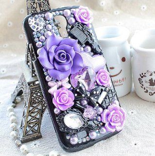 United Electek For Samsung Galaxy S4 i9500 Fairy Tale Purple Flower Diamond Crystal Case Cover + United Electek Purple Velvet Pouch   Comes with Gift Box Package: Cell Phones & Accessories