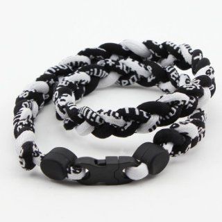 Generic 3 Rope 20" Titanium Ionic Sports Necklace Baseball Softball Soccer Braided Twist(Black/Black/White): Jewelry