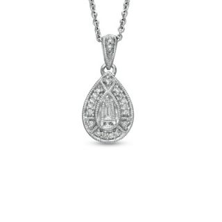 10 CT. T.W. Diamond Pear Shaped Milgrain Pendant in Sterling Silver