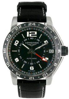 Longines Admiral GMT Automatic Steel Mens Swiss Strap Watch Black Dial Date L3.668.4.56.0: Watches