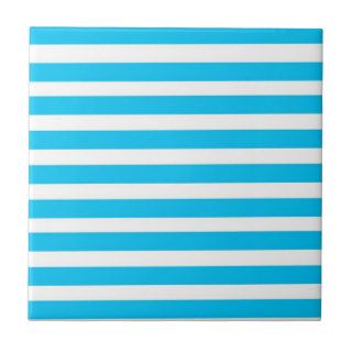 Teal Blue Turquoise and White Stripes Pattern Tile