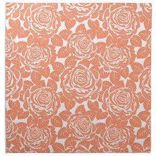 Personalized Coral White Roses Flower Floral Napkins