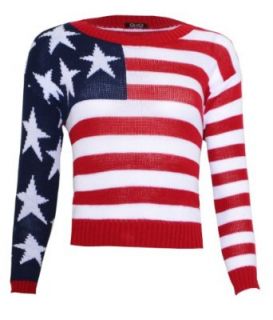 Forever Women's Long Sleeves American Flag Print Knitted Jumper (One Size (Fits 6 8), Red/White) at  Womens Clothing store: