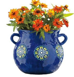 Tag Azure Terracotta Double Handled Pot, 7.675 Inches Tall x 9 Inches Diameter   Home D?cor Accents