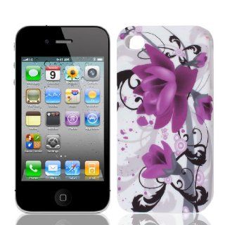 Purple Black Magnolia Flower TPU Soft Case Cover for Apple iPhone 4 4G 4S 4GS Cell Phones & Accessories