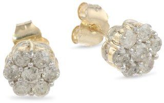 10k Yellow Gold Diamond Stud Earrings (1 cttw, I J Color, I2 I3 Clarity): Jewelry