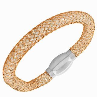 Fine Stainless Steel Rose Gold Tone Crystals CZ Mesh Womens Bangle Bracelet with Clasp: Jewelry