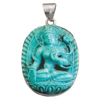 Pendant; Buddhist, Tara, Faux Turquoise including faux leather cord; 1 1/4" high: Health & Personal Care