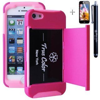 Rugged High Impact Credit Card Holder Wallet Soft + Hard Hybrid Combo Case Cover for Apple iPhone 5/5S + Stylus + Screen Protector   Hot Pink & Pink: Cell Phones & Accessories