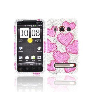 For HTC EVO 4G Bling Hard Case Cover PINK HEARTS SILVER: Cell Phones & Accessories