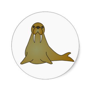 Cute Walrus Cartoon Round Stickers