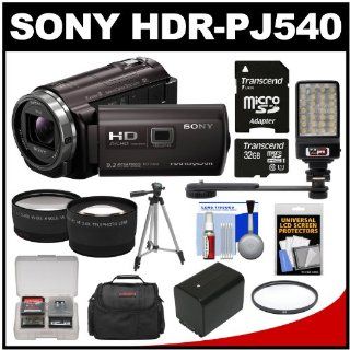 Sony Handycam HDR PJ540 32GB 1080p HD Video Camera Camcorder with Projector with 32GB Card + Battery + Case + LED Light + Tripod + Tele/Wide Lens Kit : Camera & Photo
