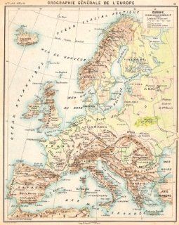 EUROPE: Orographie Gnrale de L'Europe, 1900 antique map   Wall Maps