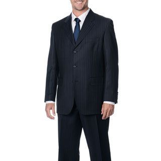 Silvio Bresciani Mens Super 120 Navy Striped 3 button Wool Suit