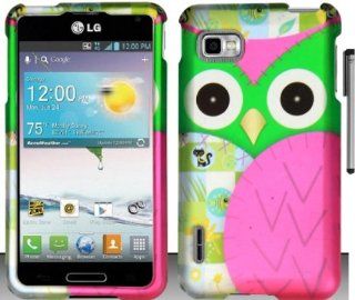 Pink Green Owl Design Hard Cover Case with ApexGears Stylus Pen for LG Optimus F3 LS720 by ApexGears: Cell Phones & Accessories