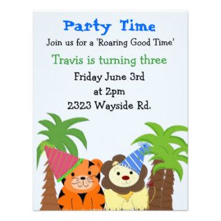 Zoo Animals With Party Hats Birthday Invitation