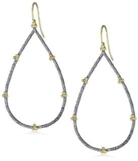 Jolie B. Ray "Tres Jolie" Oxidized Silver and 18K Pear Earrings: Drop Earrings: Jewelry