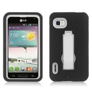 For LG Optimus F3/LS720 (Sprint/Vigin Mobile) Layer Case, 3 in 1 w/Stand Black Skin+White Cover: Cell Phones & Accessories