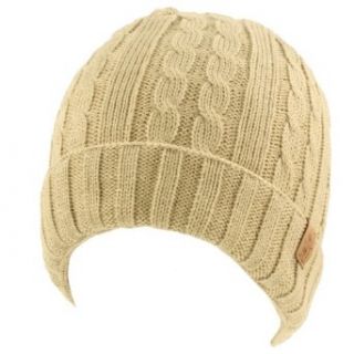 Winter 2ply Fleece Lined Stretch Cable Knit Cuff Beanie Skull Ski Hat Cap Khaki at  Mens Clothing store: