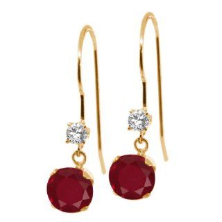 1.22 Ct Round Natural Red Ruby 14K Yellow Gold Earrings: Jewelry