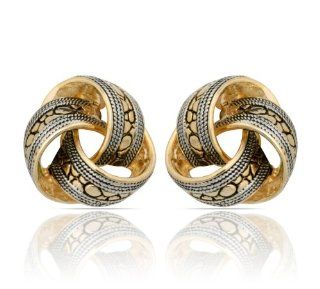 JanKuo Jewelry Two Tone Gold and Silver Antique Style Knot Clip On Earrings: Jewelry