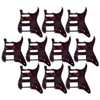 10pcs Dark Brown Tortoise Shell HSS 11 Holes Pickguard for Fender Strat Style Guitar Pot Size 9.5mm Replacement: Musical Instruments