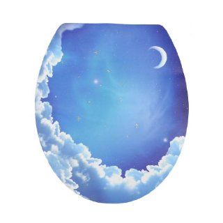 Decorative Blue Sky Moon Pattern Removable Sticker Decal Toilet Lid Seat Cover    