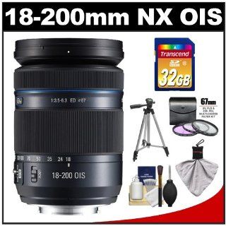 Samsung 18 200mm f/3.5 6.3 NX Movie Pro ED OIS Zoom Lens (Black) with 3 UV/ND8/CPL Filters + 32GB Card + Tripod + Accessory Kit for Galaxy NX, NX30, NX210, NX300, NX1100, NX2000 Cameras : Compact System Camera Lenses : Camera & Photo