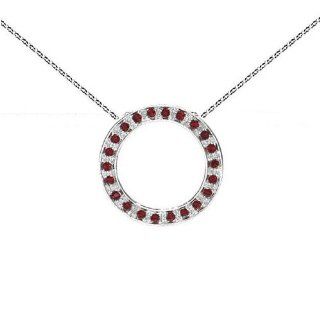 Sterling Silver July Birthstone Ruby Color Crystal Pave Circle Pendant on 16 18in Chain Necklace: Symbols in Silver: Jewelry