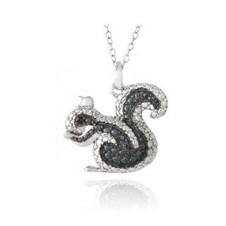 Sterling Silver Black Diamond Accent Squirrel Necklace: Pendant Necklaces: Jewelry