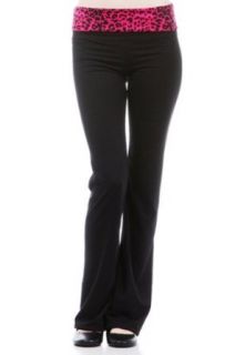 Yoga Pants w/ Black & Hot Pink Cheetah Print Fold Over Waist & Flared Leg S M L XL: Clothing