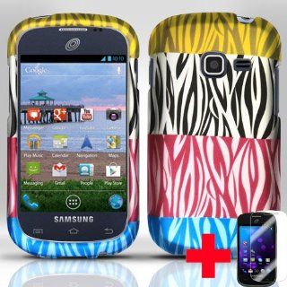 Samsung Galaxy Discover S730g Galaxy Centura S738cMULTI COLOR ZEBRA DESIGN RUBBERIZED HARD PLASTICE CELL PHONE CASE + SCREEN PROTECTOR, FROM [TRIPLE8ACCESSORIES]: Cell Phones & Accessories