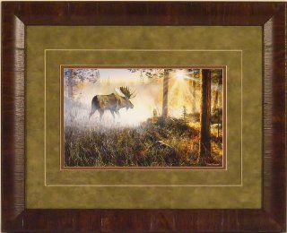 Walk In The Mist by Jim Hansel 17x21 Moose Woods Wildlife Framed Art Wall Dcor Picture   Prints