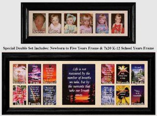NEWBORN to FIVE YEARS & 7x20 K 12 SCHOOL YEARS FRAME ~ Cream Marble Mat with BLACK Frames ~ Double Frame Set   Picture Frames