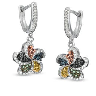 CT. T.W. Enhanced Multi Color Diamond Pinwheel Drop Earrings in