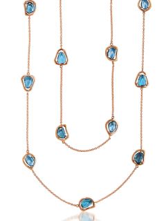 Rose Gold & Blue CZ Station Necklace by Genevive Jewelry