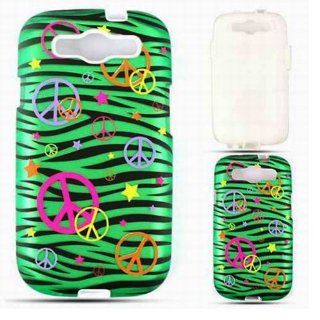 Cell Armor SAMI747 PC JELLY TE320 S Hybrid Fit On Jelly Case for Samsung Galaxy S3   Retail Packaging   Trans. Peace Signs on Green Zebra: Cell Phones & Accessories