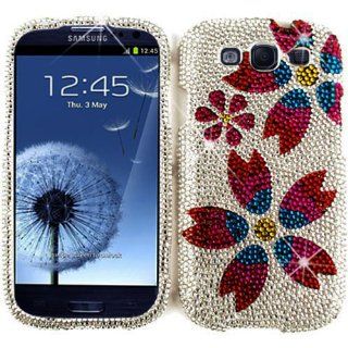 Cell Armor I747 SNAP FD189 Snap On Case for Samsung Galaxy SIII   Retail Packaging   Full Diamond Crystal, Three Flowers on White: Cell Phones & Accessories