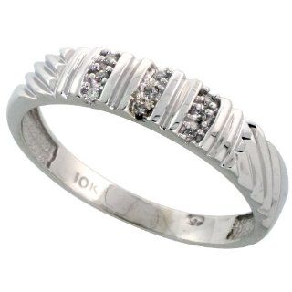 10k White Gold Mens Diamond Wedding Band Ring 0.05 cttw Brilliant Cut, 3/16 inch 5mm wide: Jewelry