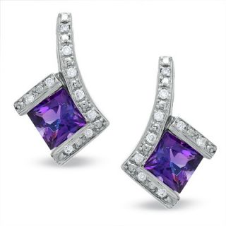 Square Amethyst Earrings in 14K White Gold and Diamond Accents   Zales