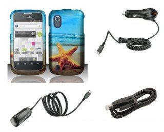 T Mobile ZTE Concord V768   Bundle Pack   Starfish on Beach Design Cover Case + Atom LED Keychain Light + Wall Charger + Car Charger + Micro USB Cable: Cell Phones & Accessories