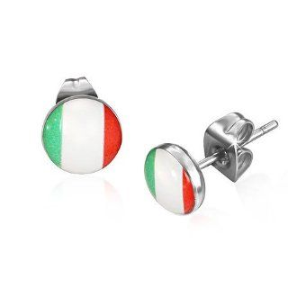E769 7mm Stainless Steel Flag Of Italy Circle Stud Earrings: Mission: Jewelry