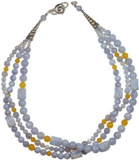 Blue and Yellow Chalcedony Gemstone Necklace, 20 Inches: Jewelry