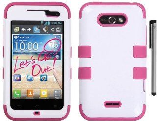 For LG Motion 4G MS770 Tuff Hybrid Phone Cover Case with ApexGears Stylus Pen (White Pink) Cell Phones & Accessories