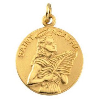 14K Yellow Gold St. Agatha Patron Saint of Foundry Workers, Nurses and Breast Cancer Medal: Jewelry